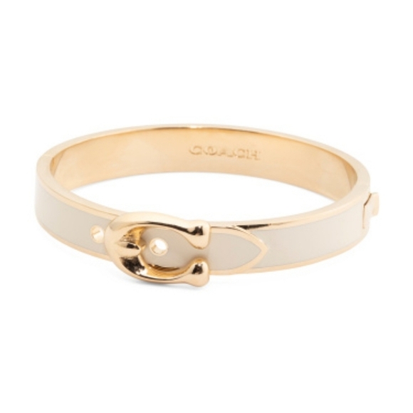 🔹️COACH 🔹️ Bangle Bracelet SIGNATURE C Gold Plated & Chalk Enamel - Picture 1 of 5